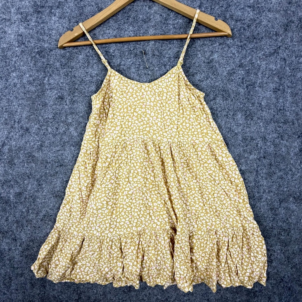 Billabong‎ Tiered Mini Dress Women XS Yellow Floral Ruffle Babydoll Summery
